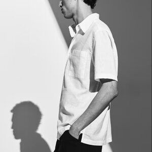 H&M NWOT Linen-Blend White Short Sleeve Shirt - Regular Fit - Size Large